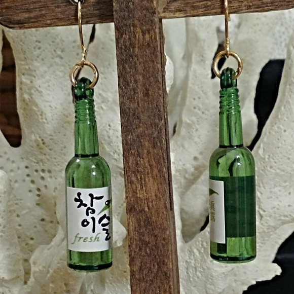 Jewelry - Wine Not? Hand Blown Glass Bottle Earrings